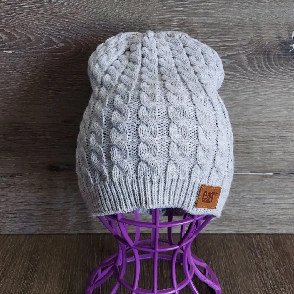 CAT Caterpillar Gray Cable Knit Beanie
